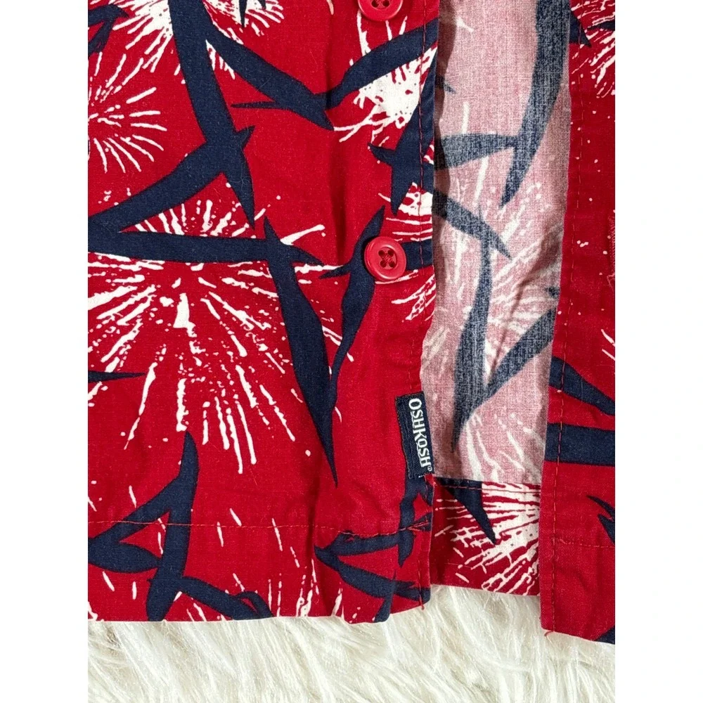 OshKosh B'gosh Kids 4T Patriotic Stars Fireworks Button Up Shirt Red White Blue